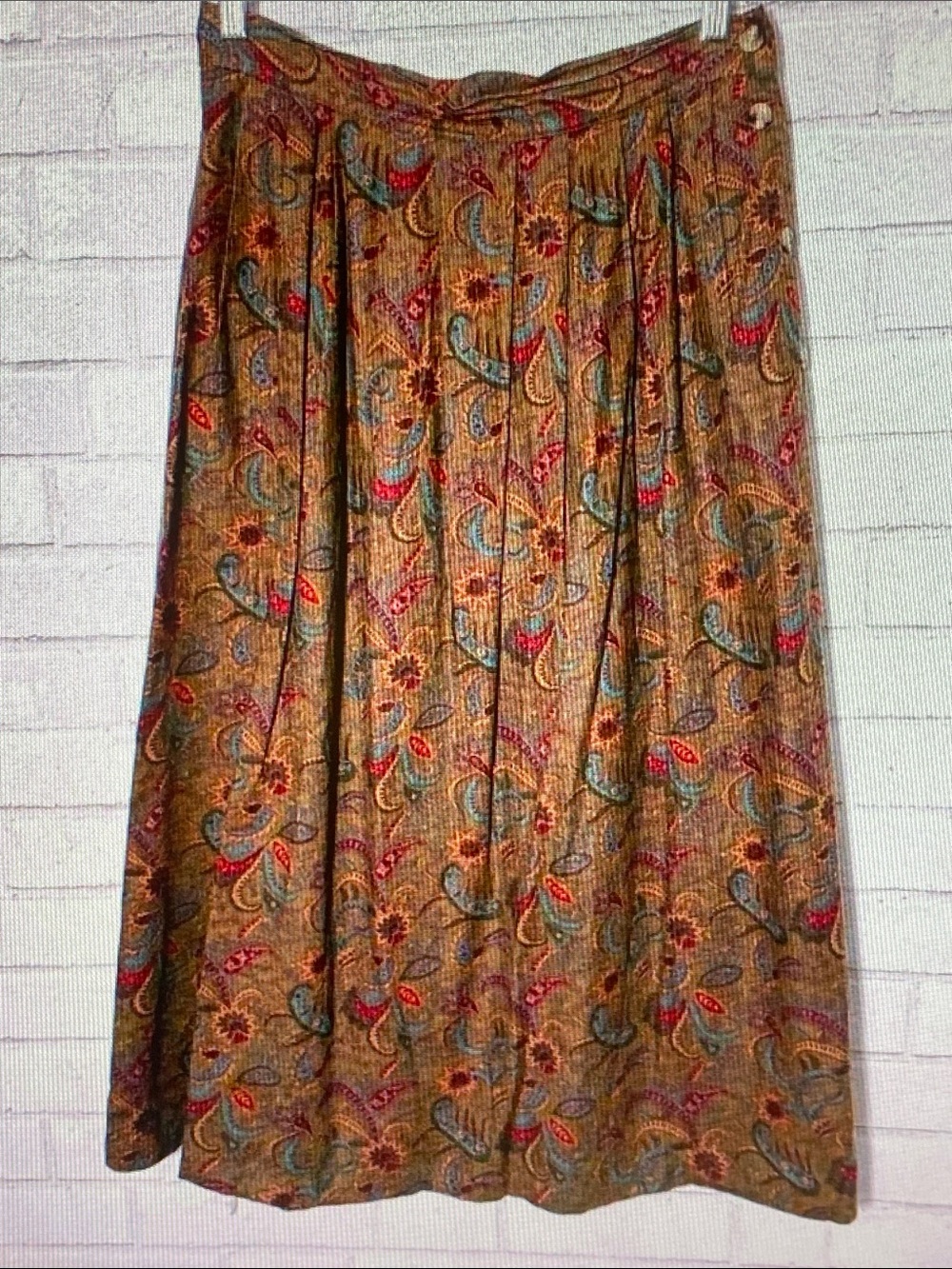 Eddie Bauer Paisley Maxi Skirt in Brown with Teal & Red Accents